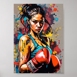 Boxing Girl Pop Art Fighter Martial Arts Porträtt Poster
