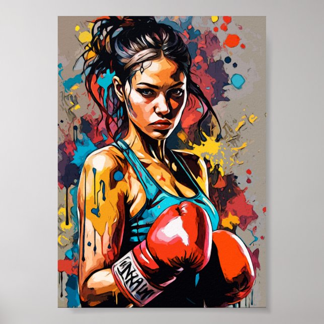 Boxing Girl Pop Art Fighter Martial Arts Porträtt Poster (Framsidan)