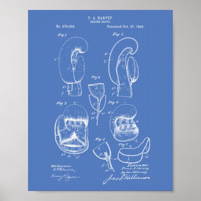 Boxing Glove 1896 Patent Art - Blueprint Poster (Framsidan)