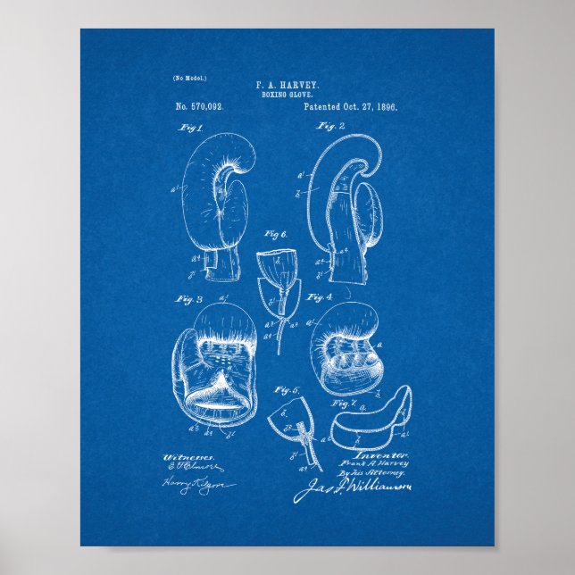 Boxing Glove Patent - Blueprint Poster (Framsidan)