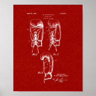 Boxing Glove Patent - Burgundy Red Poster