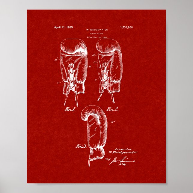 Boxing Glove Patent - Burgundy Red Poster (Framsidan)