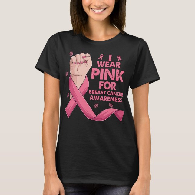 Boxing hand I Bära Rosa for Breast Cancer T Shirt (Framsida)