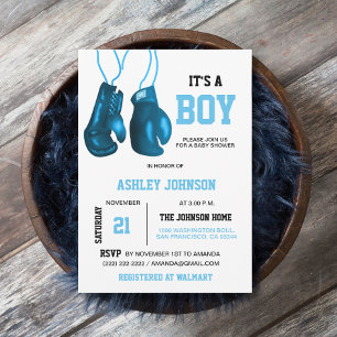 Boxing-handskar Blue Baby Shower-inbjudningar Inbjudningar