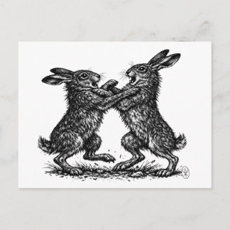 Boxing Hares – Haunted Ink Woodland Duel Vykort
