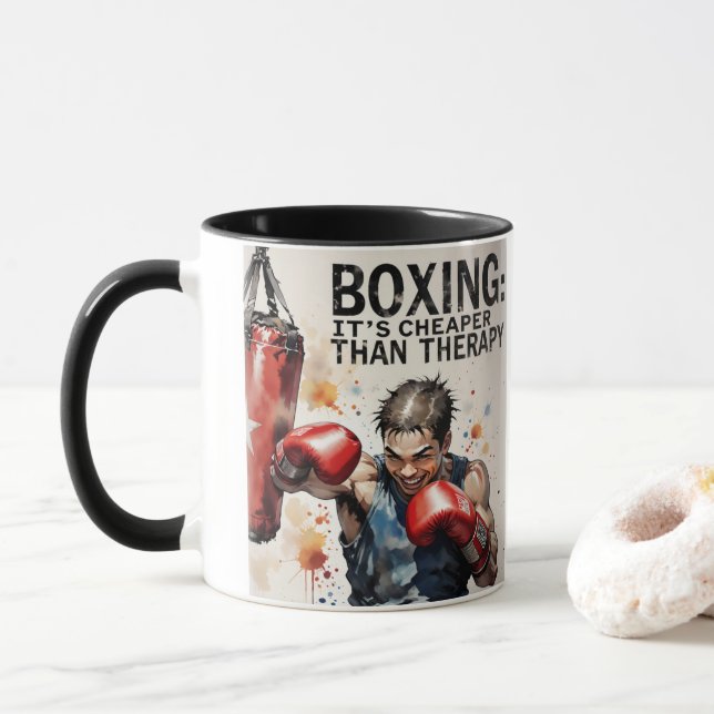 “Boxing – It’s Cheaper Than Therapy Mug” Mugg (Med munk)