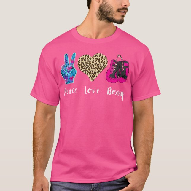 Boxing Kärlek Peace Leopard Boxing Gves Kickboxing T Shirt (Framsida)