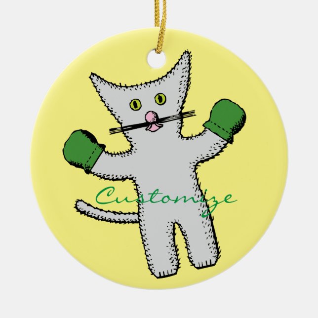 Boxing Kitten med Mittens Thunder_Cove Julgransprydnad Keramik (Framsidan)