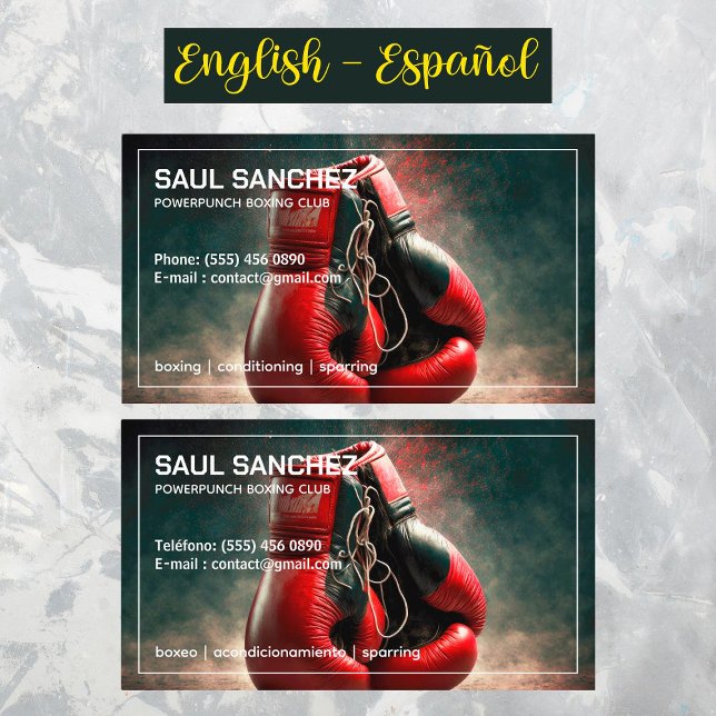 Boxing Klubb Bilingual Spanska Affärskortet Visitkort (Boxing Club Bilingual Spanish Business Cards)
