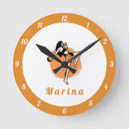 Boxing Martial Arts Girl Boxer Orange Kids Namn Rund Klocka