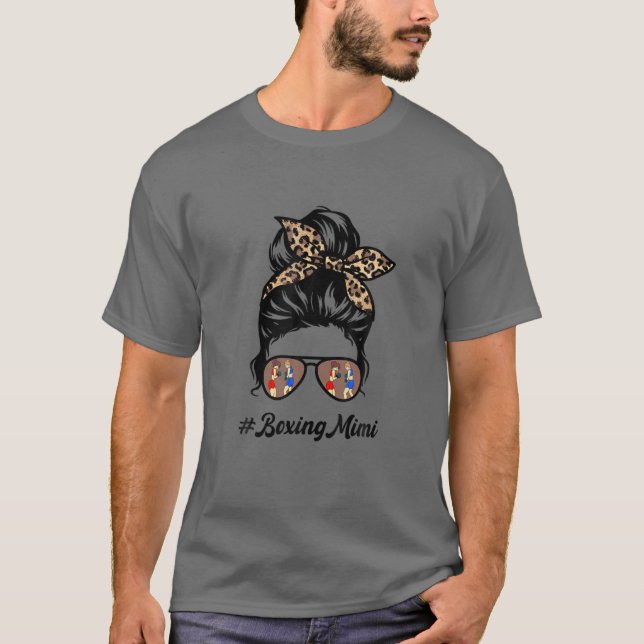 Boxing Mimi Messy Hair Bun Leopard Women Mor T Shirt (Framsida)