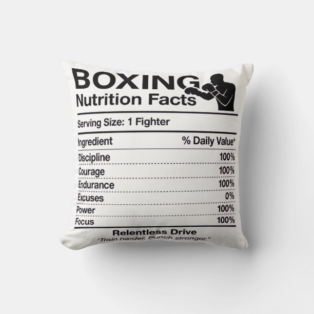 Boxing Nutrition Facts Throw Pillow Gift for Boxer Kudde (Framsida)