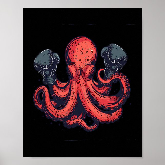 Boxing Octopus Älskare Ocean Sea CreatBoxer Kick Poster (Framsidan)