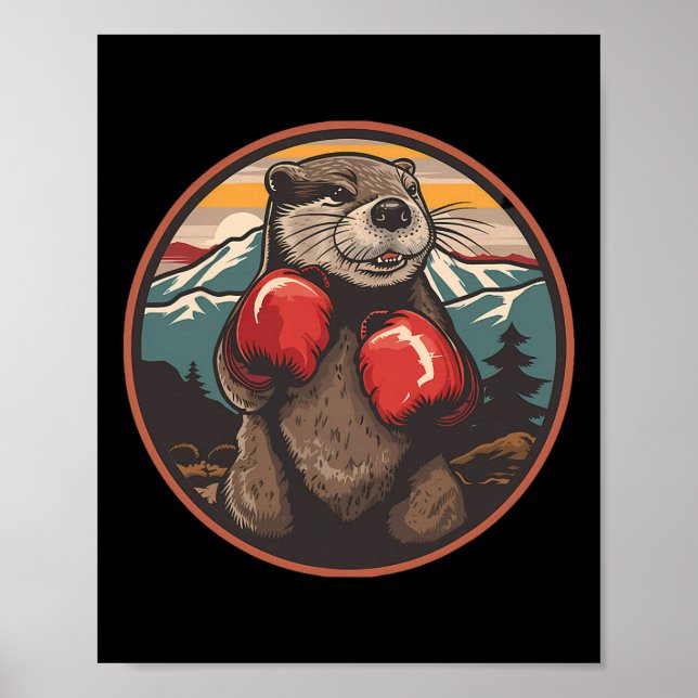 Boxing Otter With Boxing Gloves Kickboxing Funny B Poster (Framsidan)