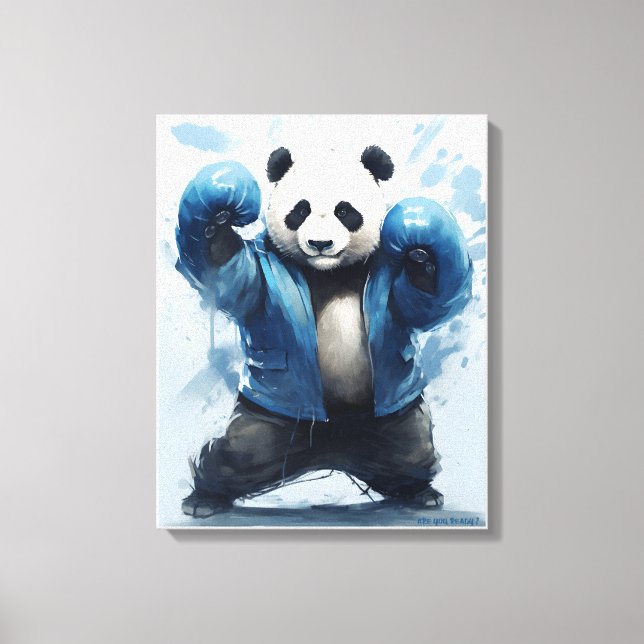 Boxing Panda är du Redo Blue Panda Art Canvastryck (Framsida)