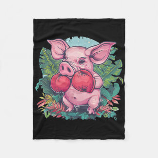 Boxing Pig With Boxing Gloves Kickboxing Funny Box Fleecefilt