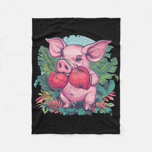 Boxing Pig With Boxing Gloves Kickboxing Funny Box Fleecefilt (Framsidan)