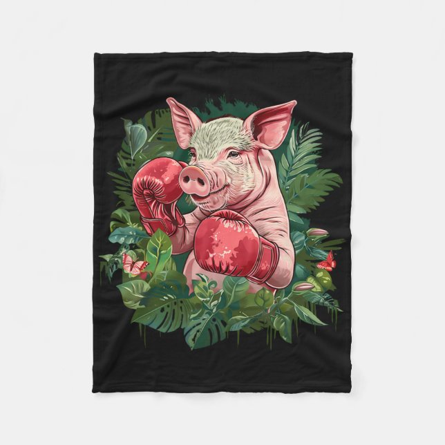 Boxing Pig With Boxing Gloves Kickboxing Funny Box Fleecefilt (Framsidan)