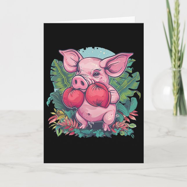 Boxing Pig With Boxing Gloves Kickboxing Funny Box Kort (Framsida)