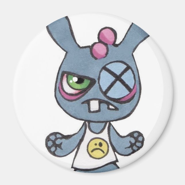 Boxing Rabbit Large 3-tums Round Magnet (Framsidan)