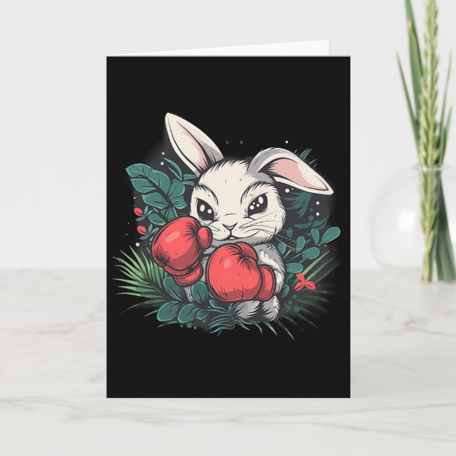 Boxing Rabbit With Boxing Gloves Kickboxing Funny  Kort (Framsida)