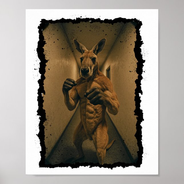 Boxing Retro Kangaroo Stående i Hallway-Roligten Poster (Framsidan)