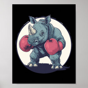 Boxing Rhino med röda boxningshandskar Poster