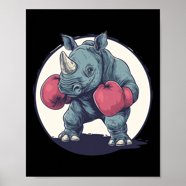 Boxing Rhino med röda boxningshandskar Poster (Framsidan)