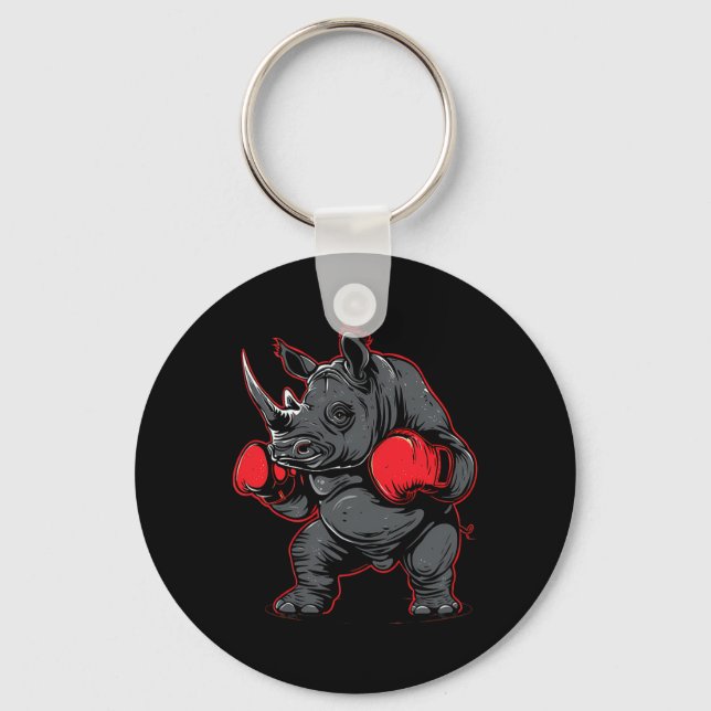 Boxing Rhino With Boxing Gloves Kickboxing Funny B Nyckelring (Framsida)