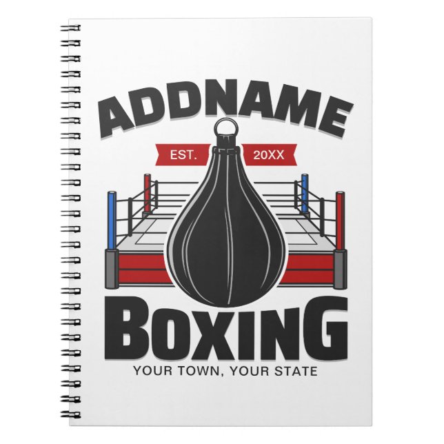 Boxing Ring ADD NAMN Boxer Gym Speed Bag Anteckningsbok (Framsidan)