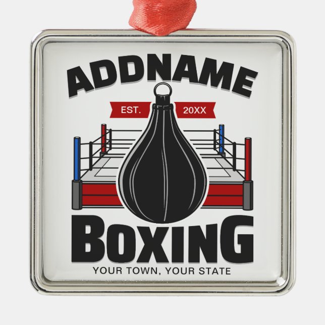 Boxing Ring ADD NAMN Boxer Gym Speed Bag Julgransprydnad Metall (Framsidan)