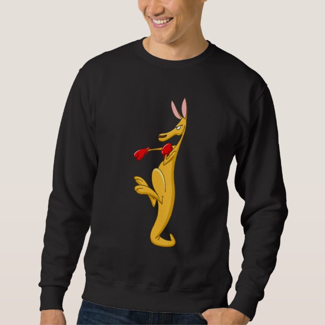 Boxing Roger Humor Sport Kangaroo Lång Ärmad Tröja (Framsida)
