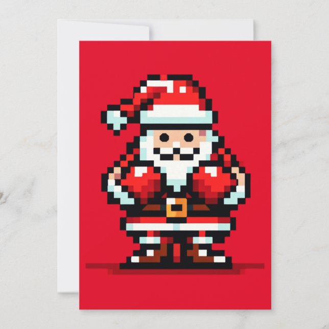 Boxing Santa - Retro Pixel - Jultävlingsdesign Julkort (Framsida)