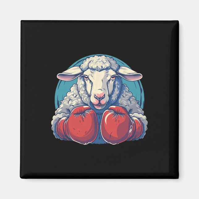 Boxing Sheep With Boxing Gloves Kickboxing Funny B Magnet (Framsidan)
