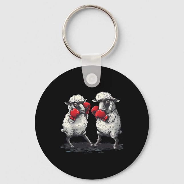 Boxing Sheep With Boxing Gloves Kickboxing Funny B Nyckelring (Framsida)