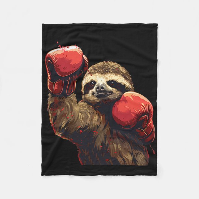 Boxing Sloth Älskare Boxing Handskar Kickboxing Fu Fleecefilt (Framsidan)