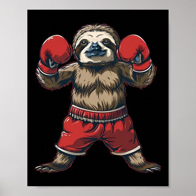 Boxing Sloth Älskare Boxing Handskar Kickboxing Fu Poster (Framsidan)