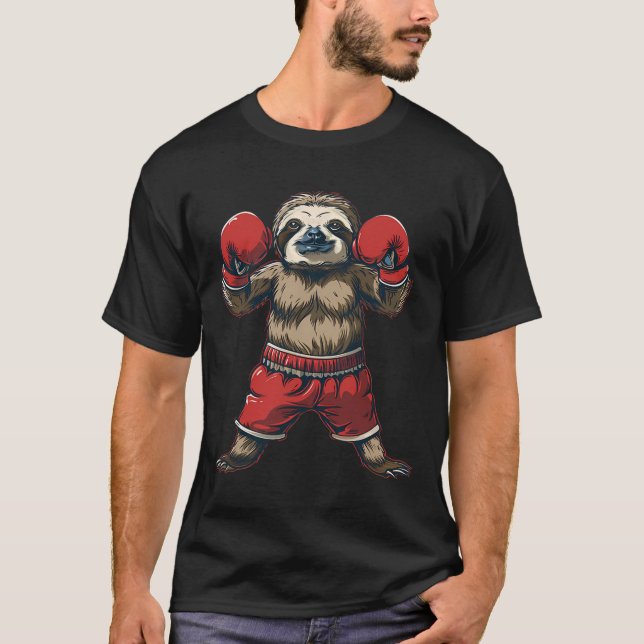Boxing Sloth Älskare Boxing Handskar Kickboxing Fu T Shirt (Framsida)