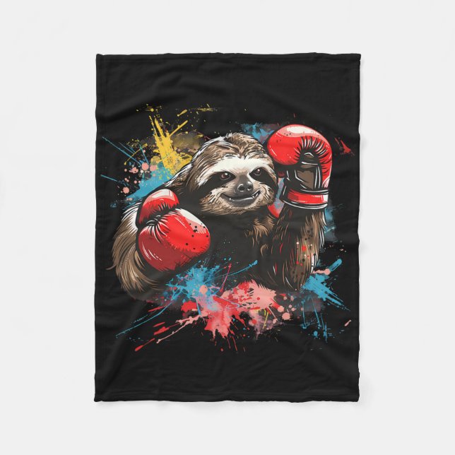 Boxing Sloth Lover Boxing Gloves Kickboxing Funny  Fleecefilt (Framsidan)