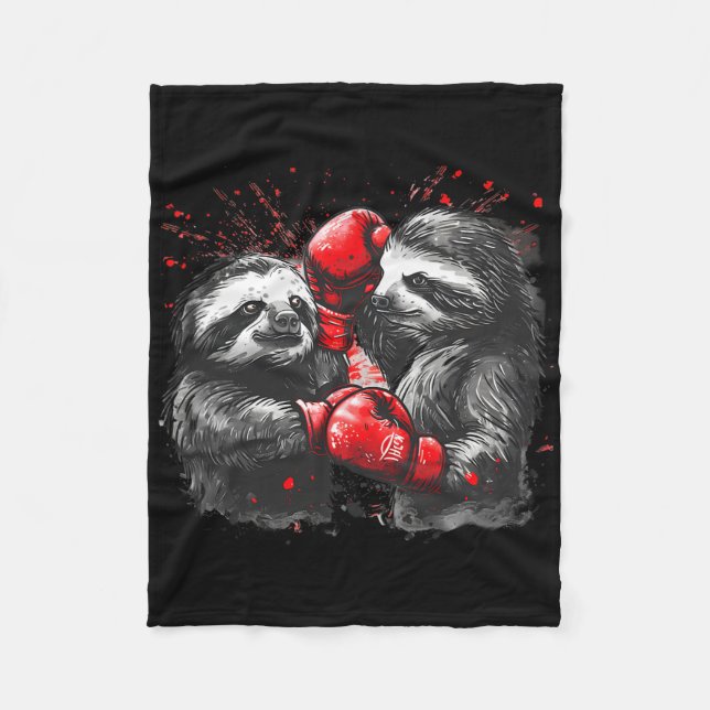 Boxing Sloth med Boxing Gves Kickboxing Funny B Fleecefilt (Framsidan)