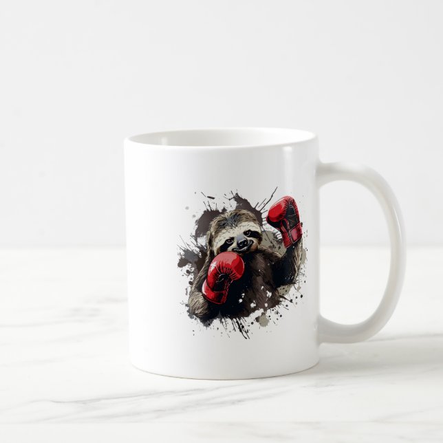 Boxing Sloth med Boxing Gves Kickboxing Funny B Kaffemugg (Höger)