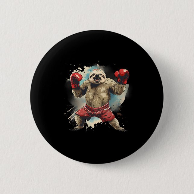 Boxing Sloth med Boxing Gves Kickboxing Funny B Knapp (Framsida)