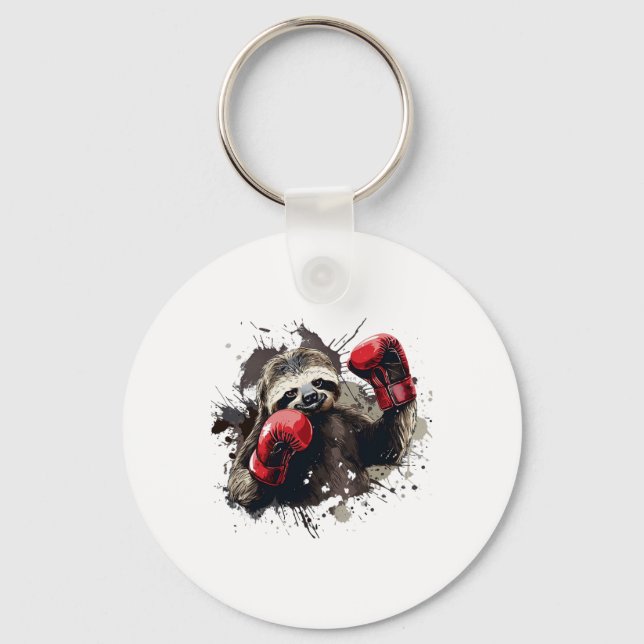 Boxing Sloth med Boxing Gves Kickboxing Funny B Nyckelring (Framsida)