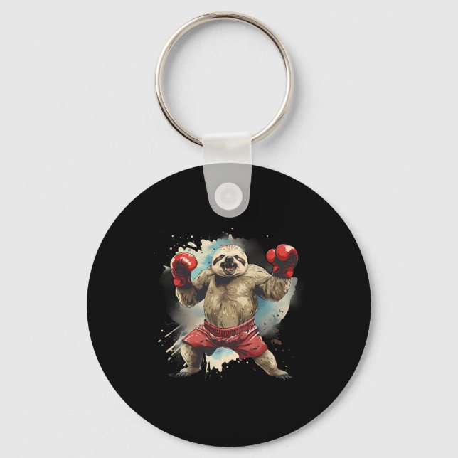 Boxing Sloth med Boxing Gves Kickboxing Funny B Nyckelring (Framsida)