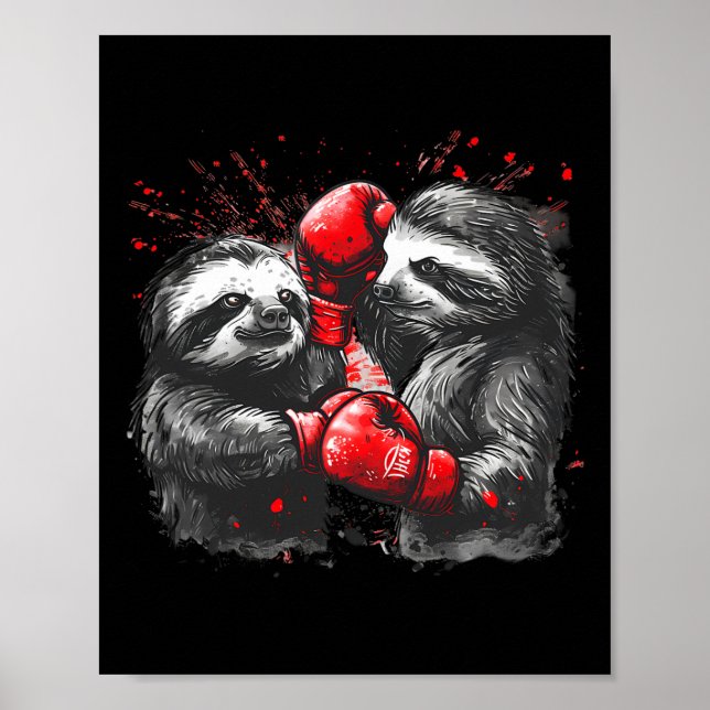 Boxing Sloth med Boxing Gves Kickboxing Funny B Poster (Framsidan)
