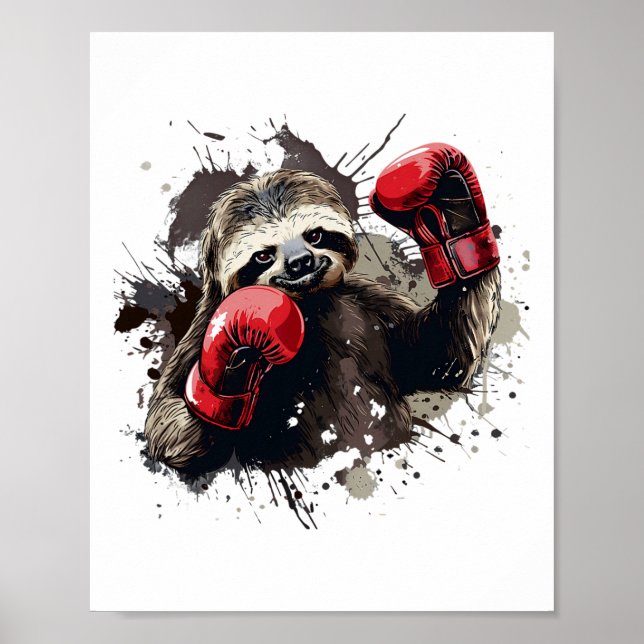 Boxing Sloth med Boxing Gves Kickboxing Funny B Poster (Framsidan)