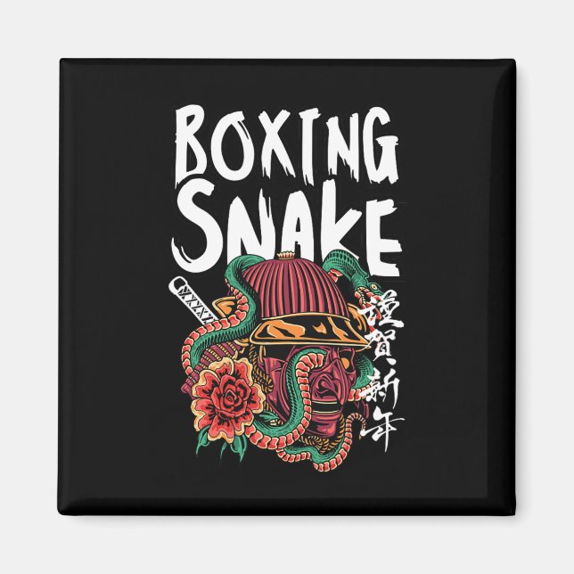Boxing Snake Japanska Samurai Warrior Cobra Fighte Magnet (Framsidan)