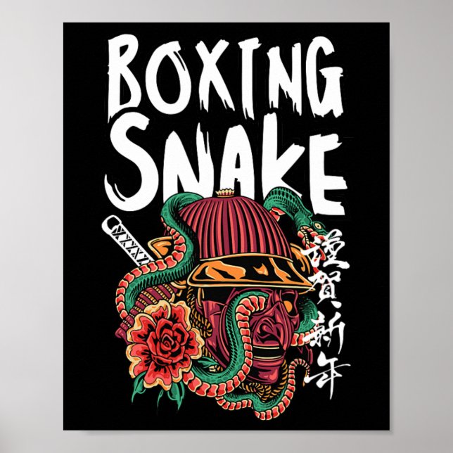 Boxing Snake Japanska Samurai Warrior Cobra Fighte Poster (Framsidan)