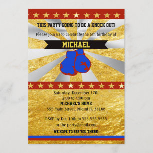 Boxing Sports Boy Birthday-inbjudan Guld Blue Inbjudningar