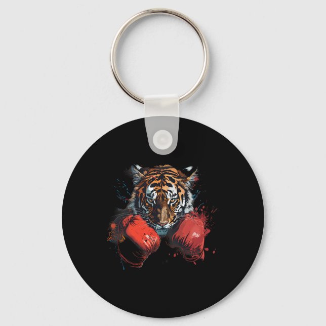 Boxing Tiger Lover Boxing Gloves Kickboxing Funny  Nyckelring (Framsida)
